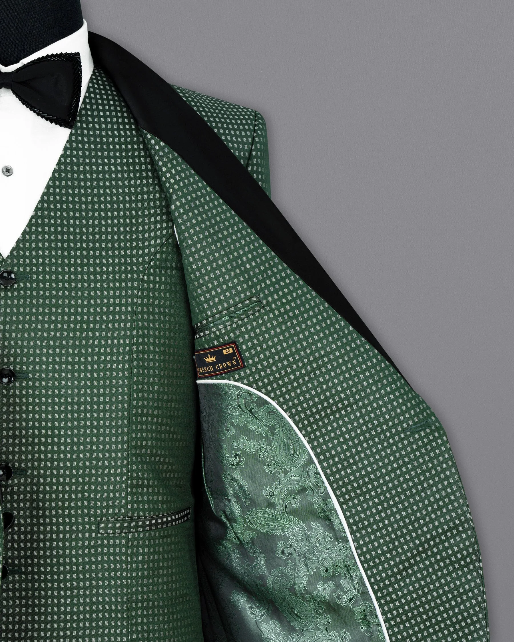 Everglade Green Square Textured Tuxedo Designer Blazer
