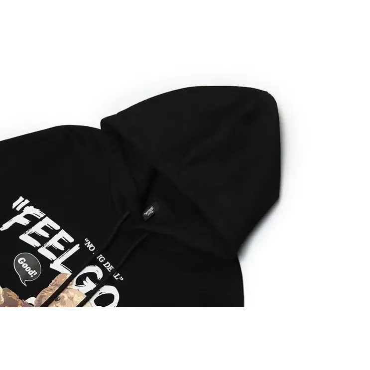 Feel Good Bear Print Y2K Hoodie for Stylish Streetwear