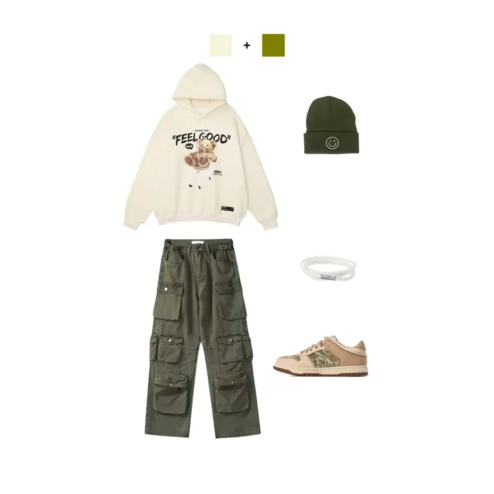 Feel Good Bear Print Y2K Hoodie for Stylish Streetwear