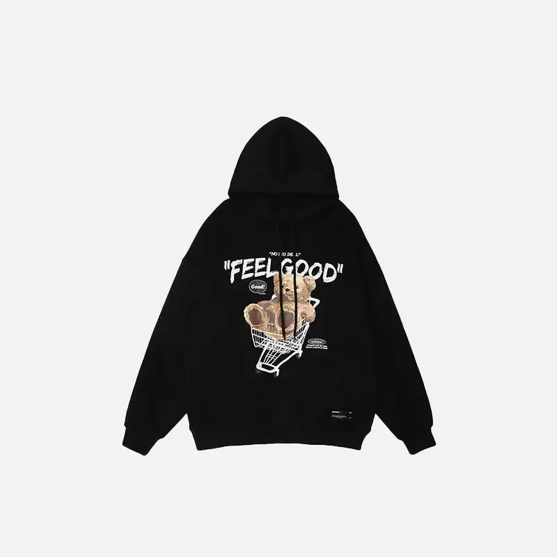Feel Good Bear Print Y2K Hoodie for Stylish Streetwear