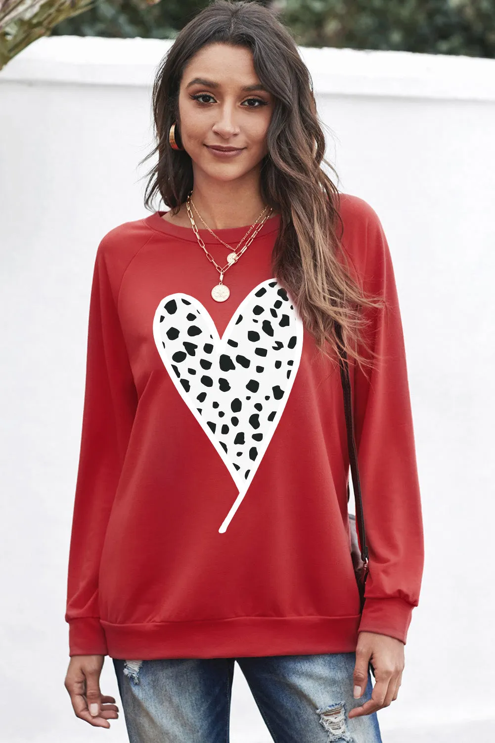 Fiery Red Cheath Heart Graphic Pullover Sweatshirt