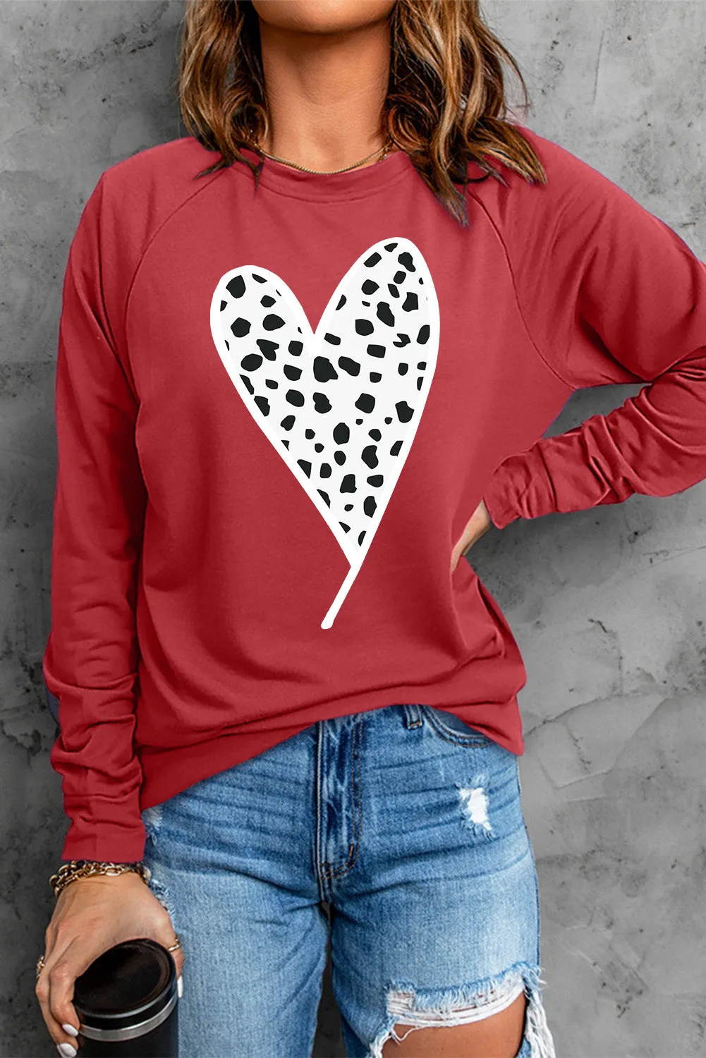 Fiery Red Cheath Heart Graphic Pullover Sweatshirt