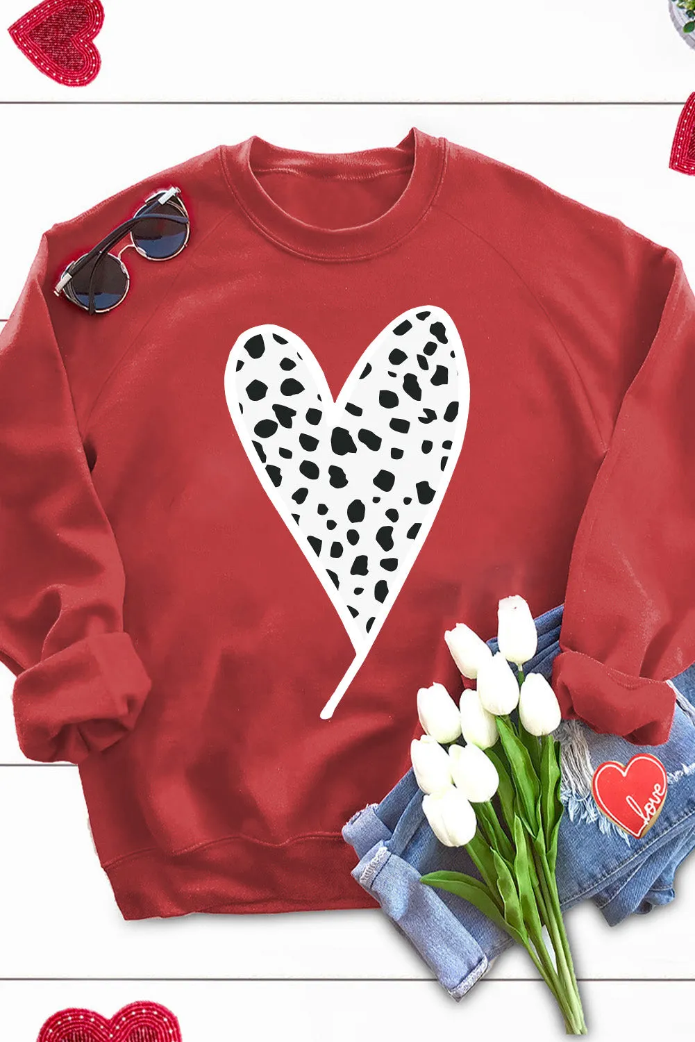 Fiery Red Cheath Heart Graphic Pullover Sweatshirt
