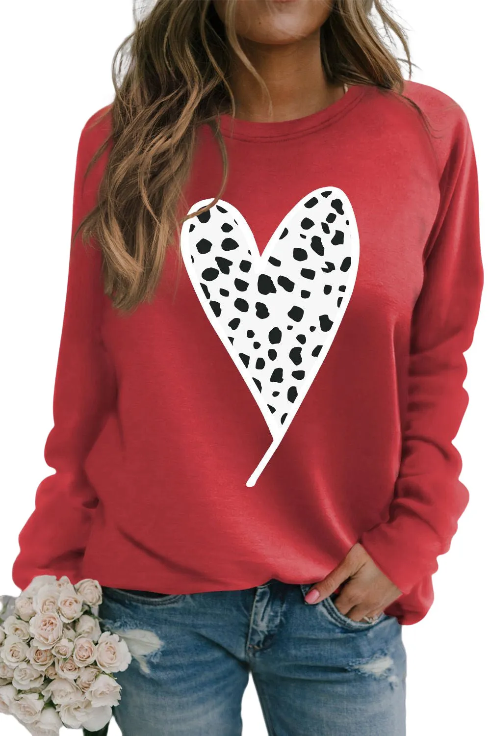Fiery Red Cheath Heart Graphic Pullover Sweatshirt