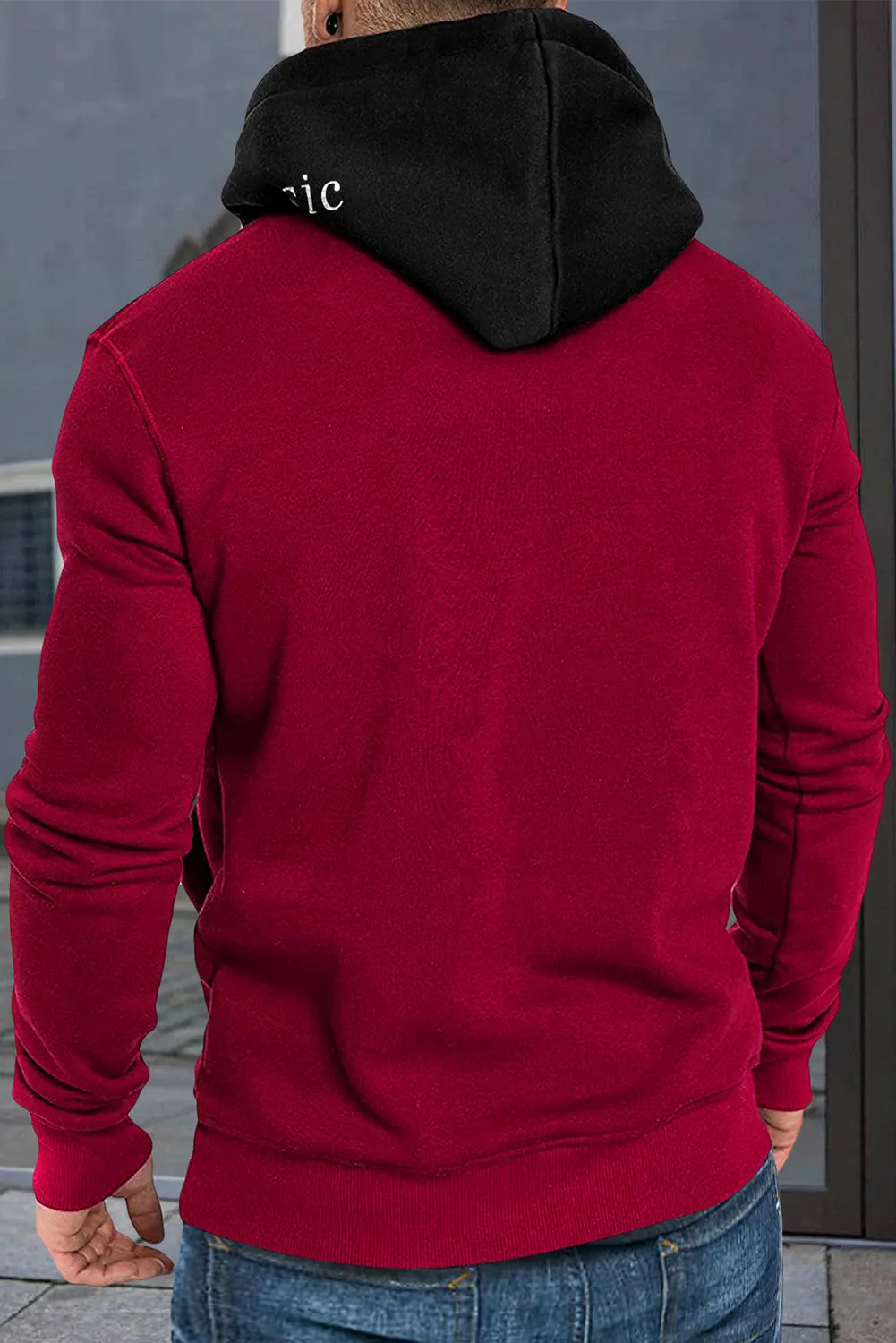 Fiery Red Men's American Flag Graphic Print Pocket Color Block Hoodie