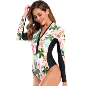 Floral Dive: Long Sleeve Flower Print Swimsuit