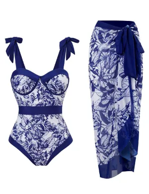 Floral Lace up One-Piece Swimsuit