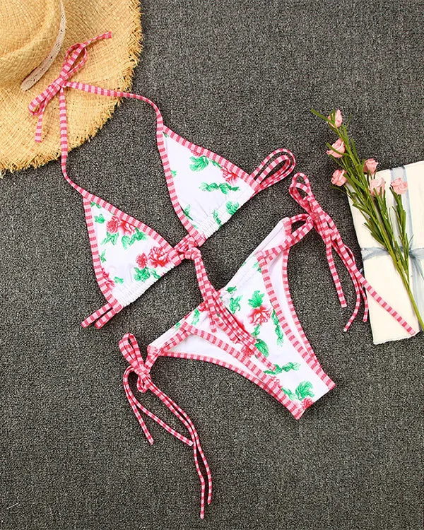 Floral Tie Front Bikini Sets
