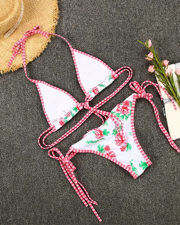 Floral Tie Front Bikini Sets