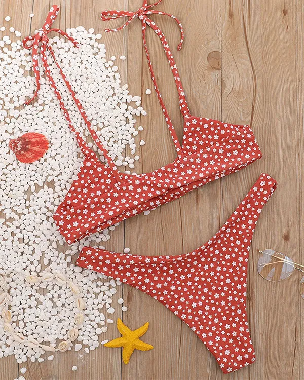 Floral Tie Shouder Bikini Sets