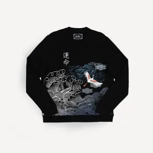 Gender Neutral Graphic Wraparound Crewneck Sweatshirt - Black / Kanji Fate