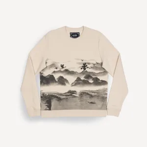 Gender Neutral Graphic Wraparound Crewneck Sweatshirt - Oatmeal / Kanji Dream