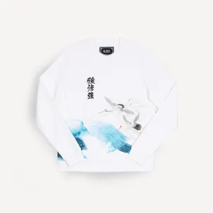 Gender Neutral Graphic Wraparound Crewneck Sweatshirt - White / Kanji Strong