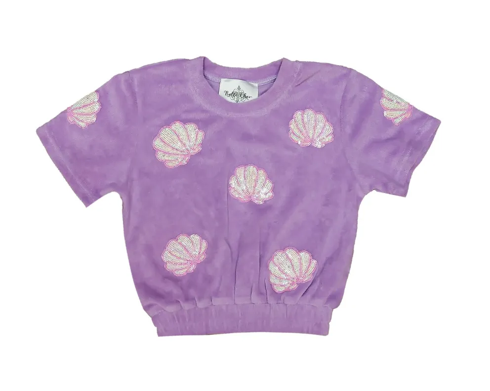 Girls Lavender Terry Cloth Seashell Top