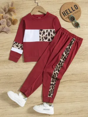 Girl's Leopard Design Red Pant Set