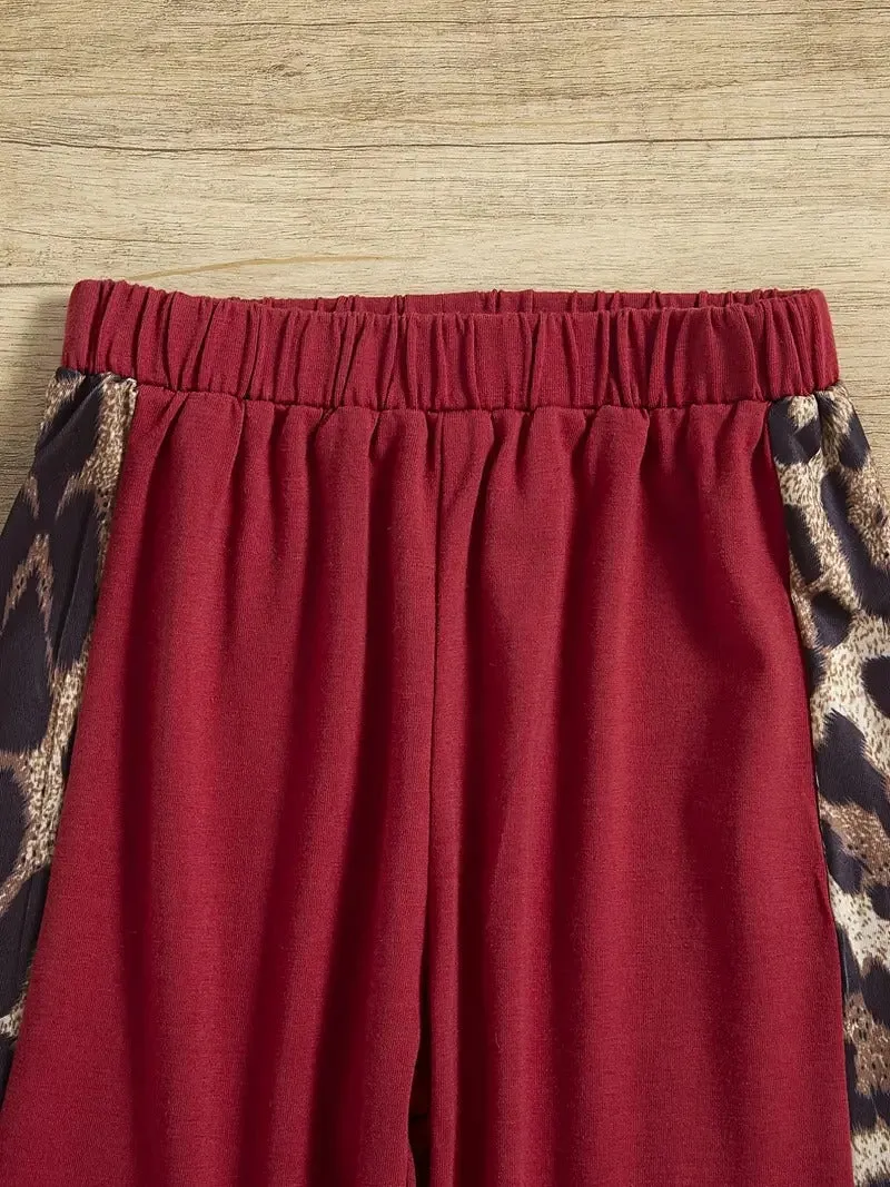 Girl's Leopard Design Red Pant Set