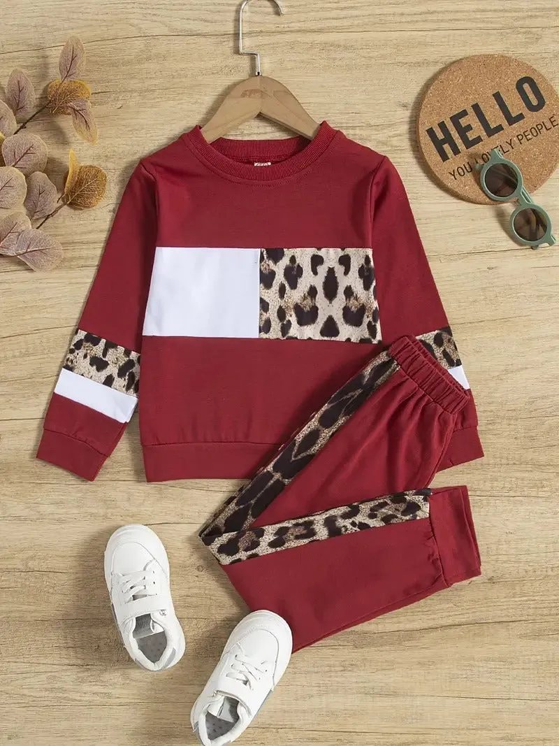 Girl's Leopard Design Red Pant Set
