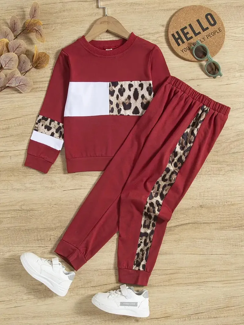 Girl's Leopard Design Red Pant Set