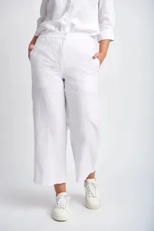 Goondiwindi Cotton Straight Leg Cropped Linen Pant White 5243