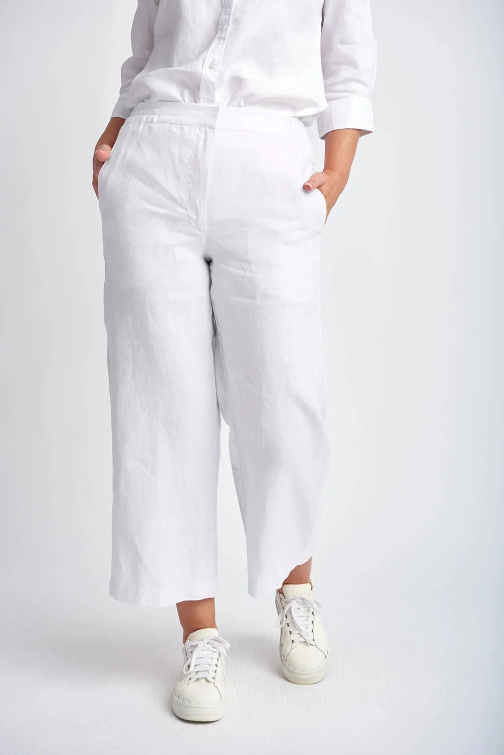 Goondiwindi Cotton Straight Leg Cropped Linen Pant White 5243