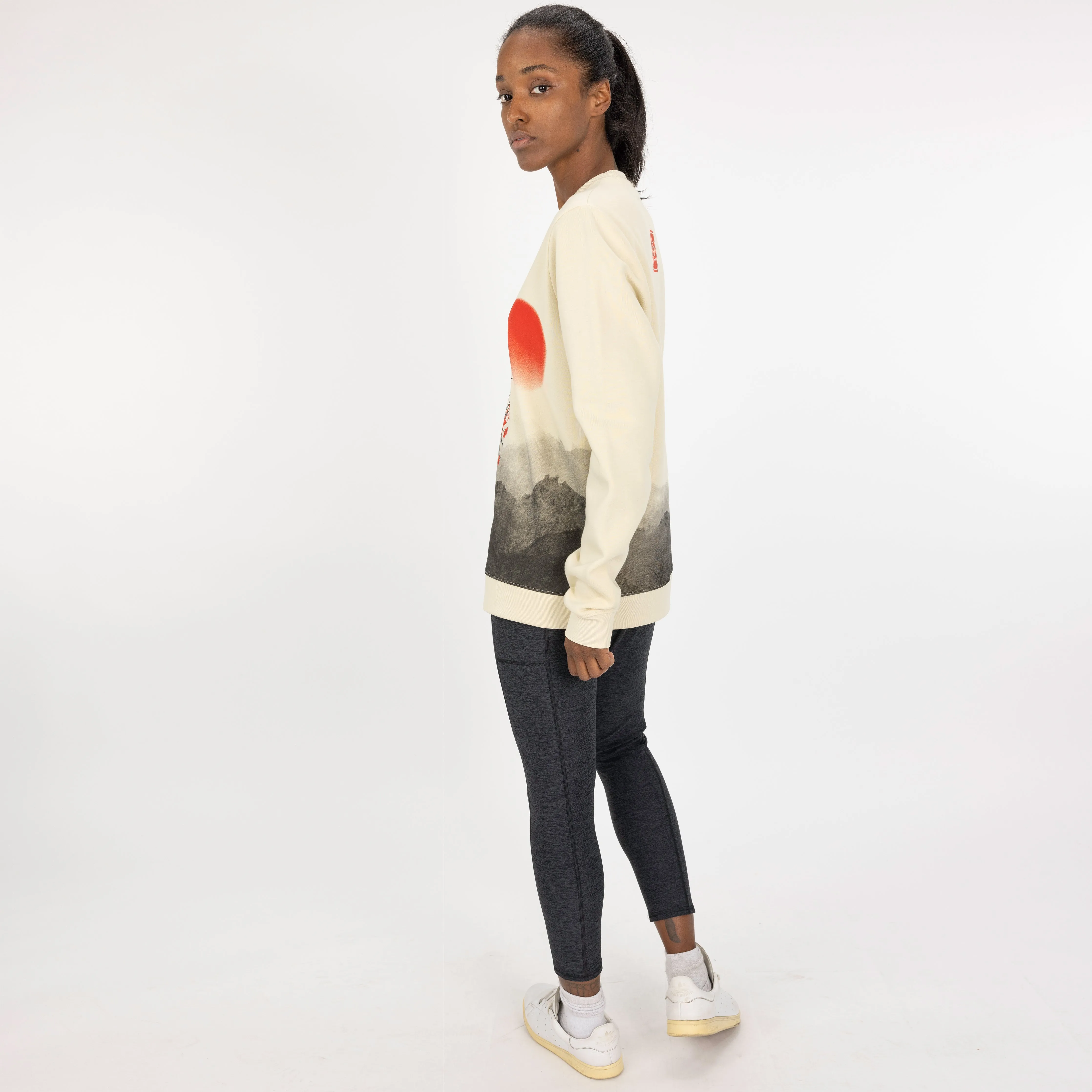 Graphic Wraparound Crewneck Pullover Sweatshirt - Seedpearl / Cherry Blossom Sunrise