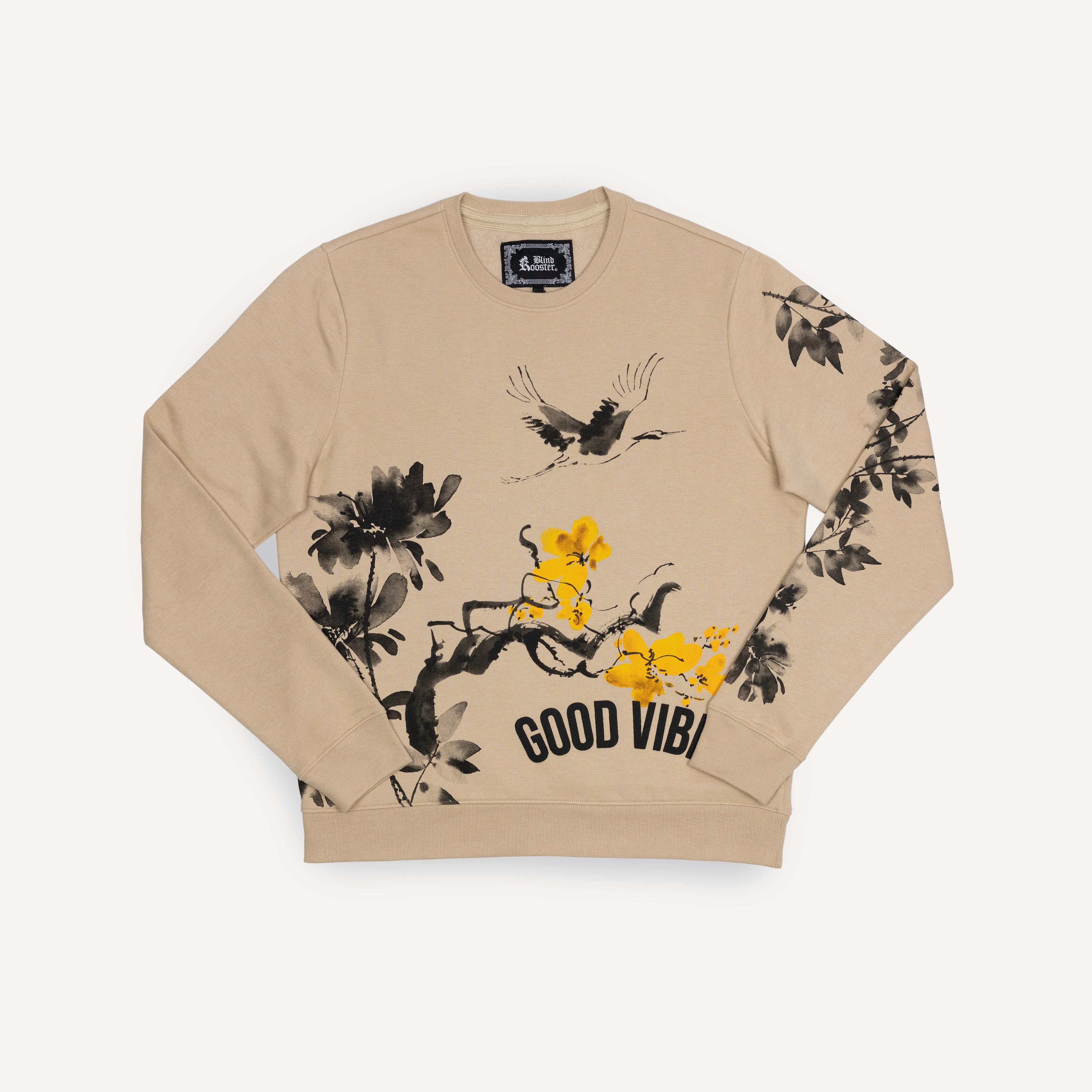Graphic Wraparound Crewneck Sweatshirt - Fields of Rye / Good Vibes