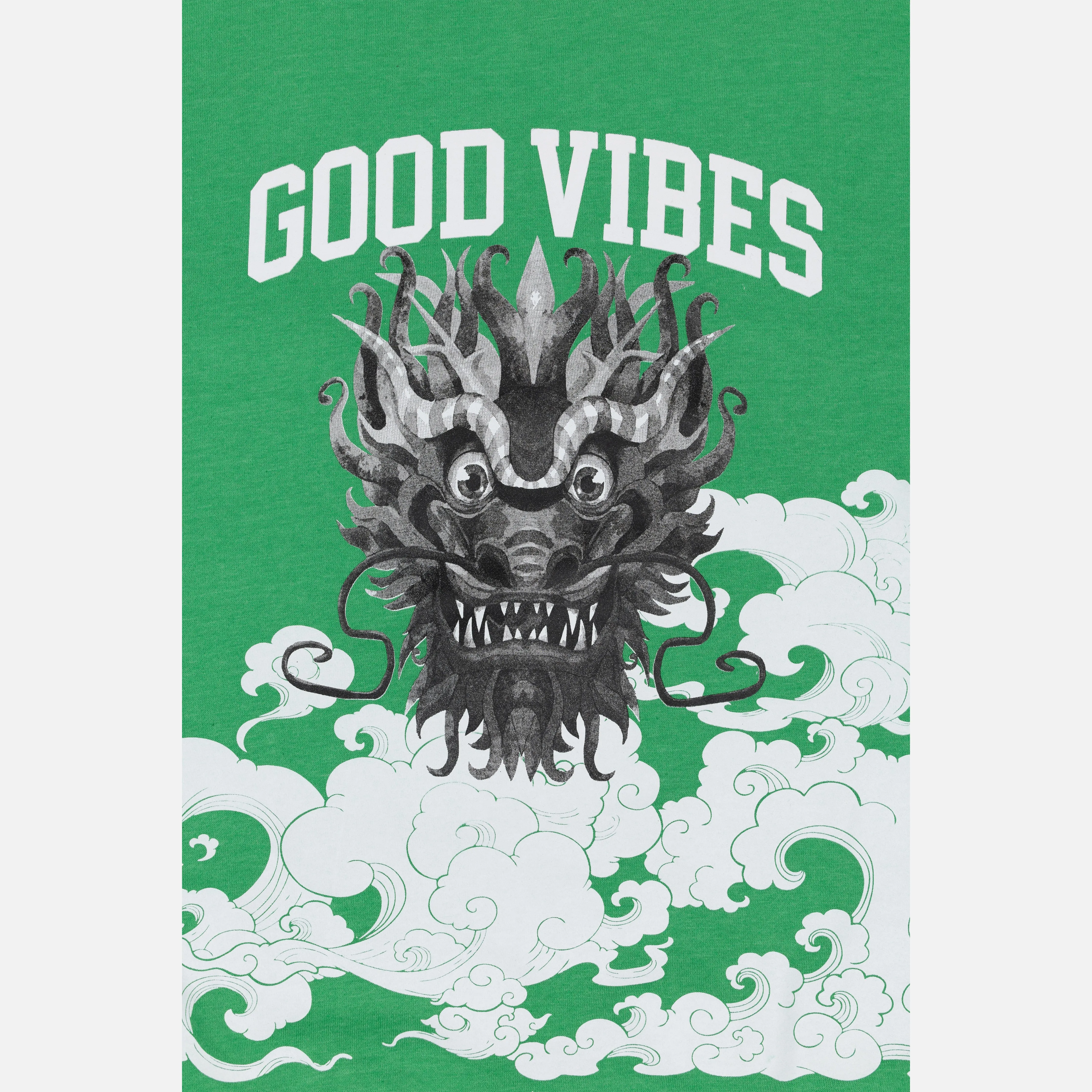 Graphic Wraparound Crewneck Sweatshirt - Kelly Green / Good Vibes