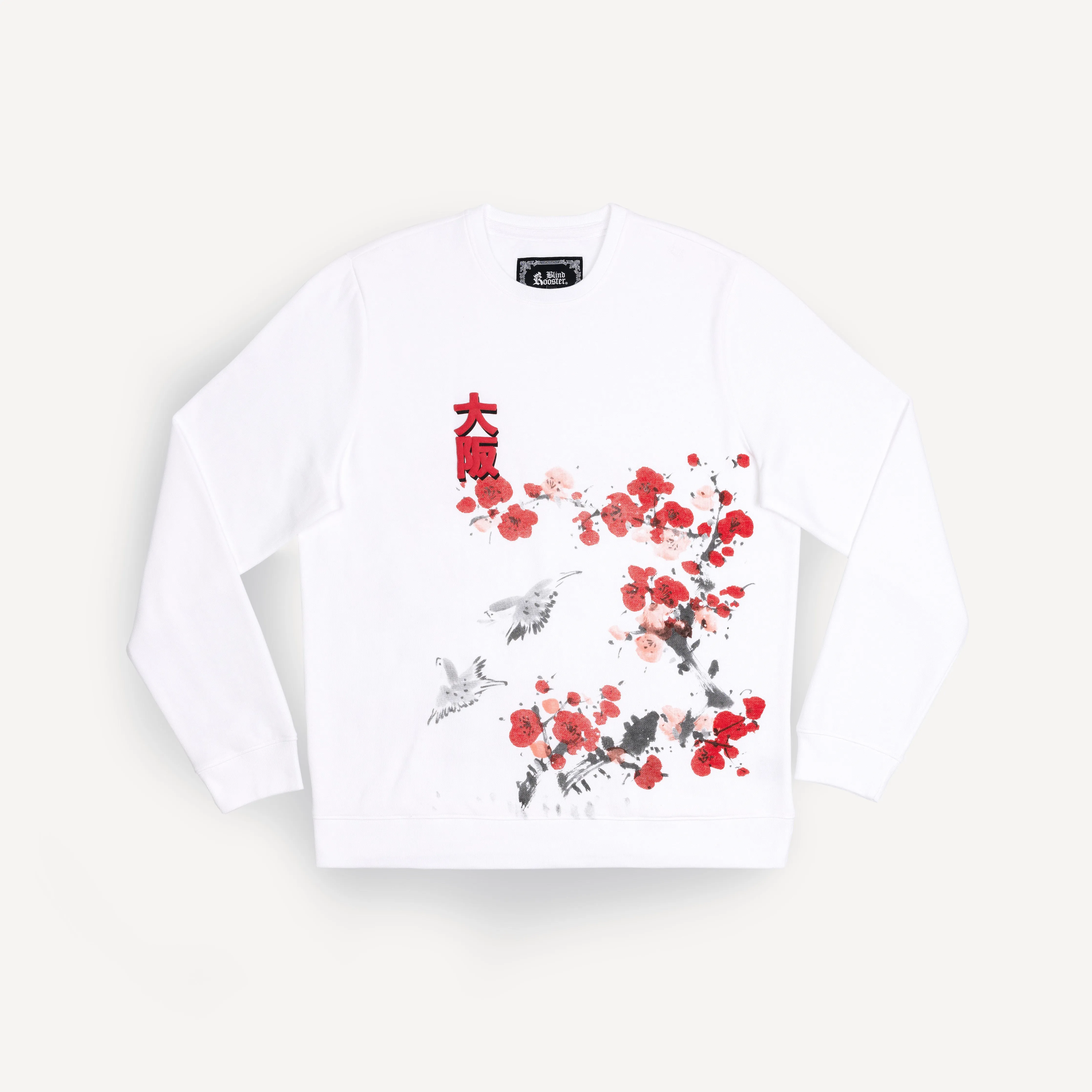 Graphic Wraparound Crewneck Sweatshirt - White / Kanji Osaka
