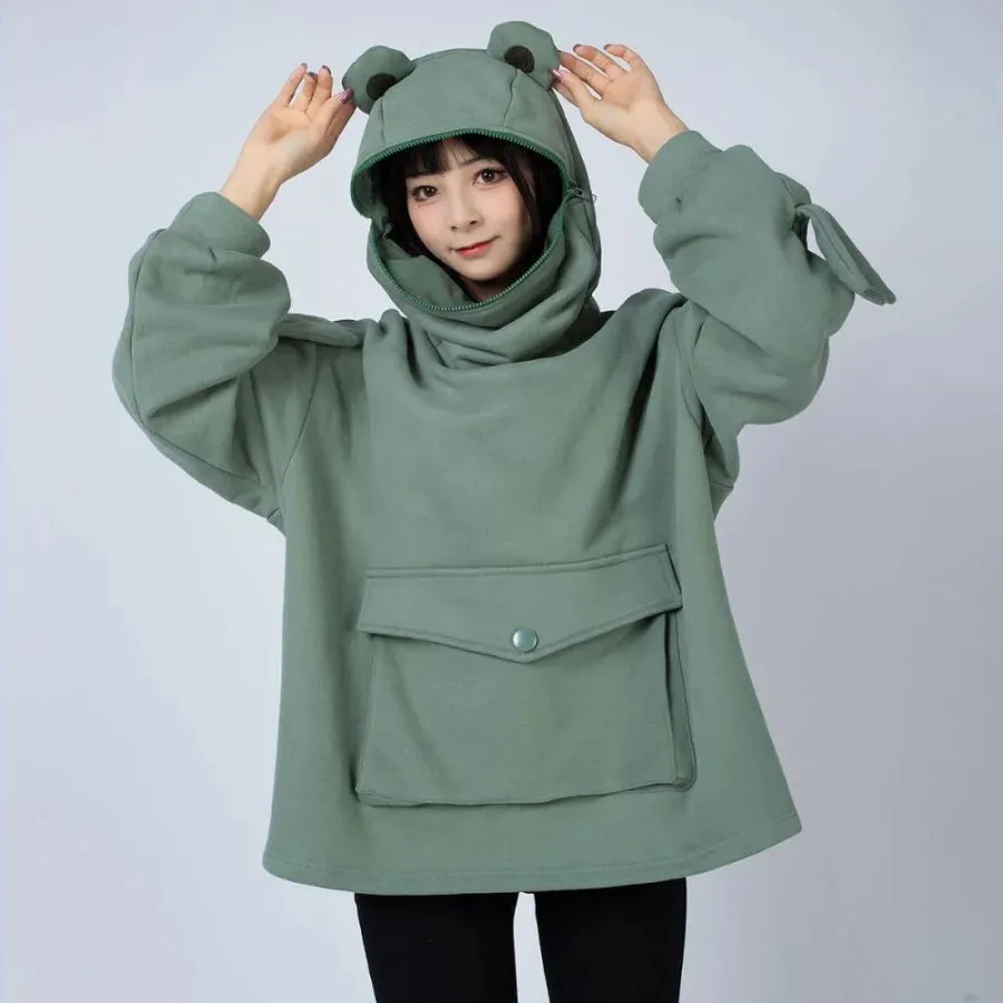 Green Froggy Big Pocket Oversized Full Zip Hoodie Coat C00064-N
