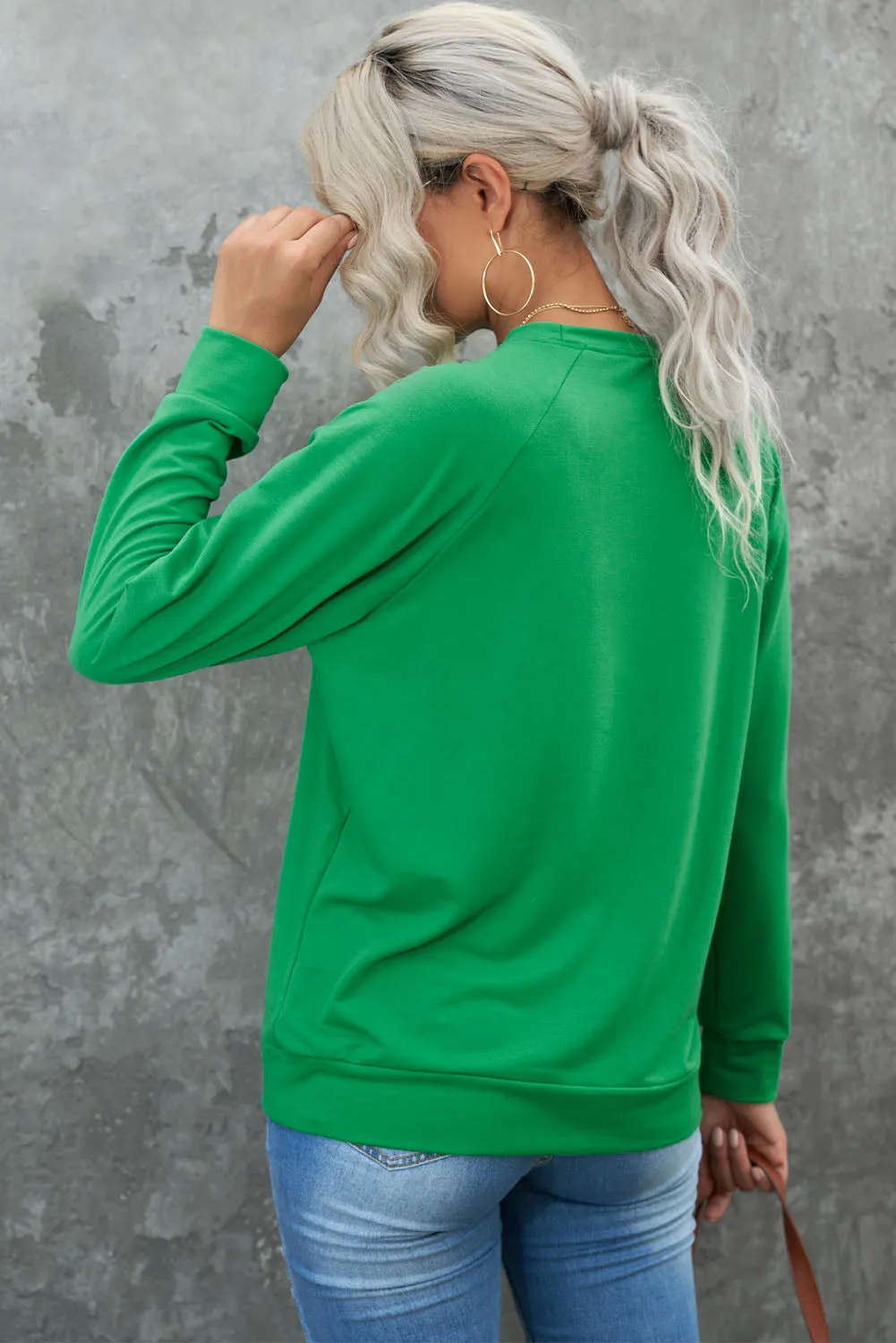 Green Lucky Clover Graphic St Patricks Pullover Sweatshirt