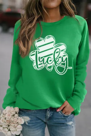 Green Lucky Clover Graphic St Patricks Pullover Sweatshirt