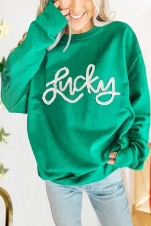 Green Lucky Graphic Pullover Sweatshirt