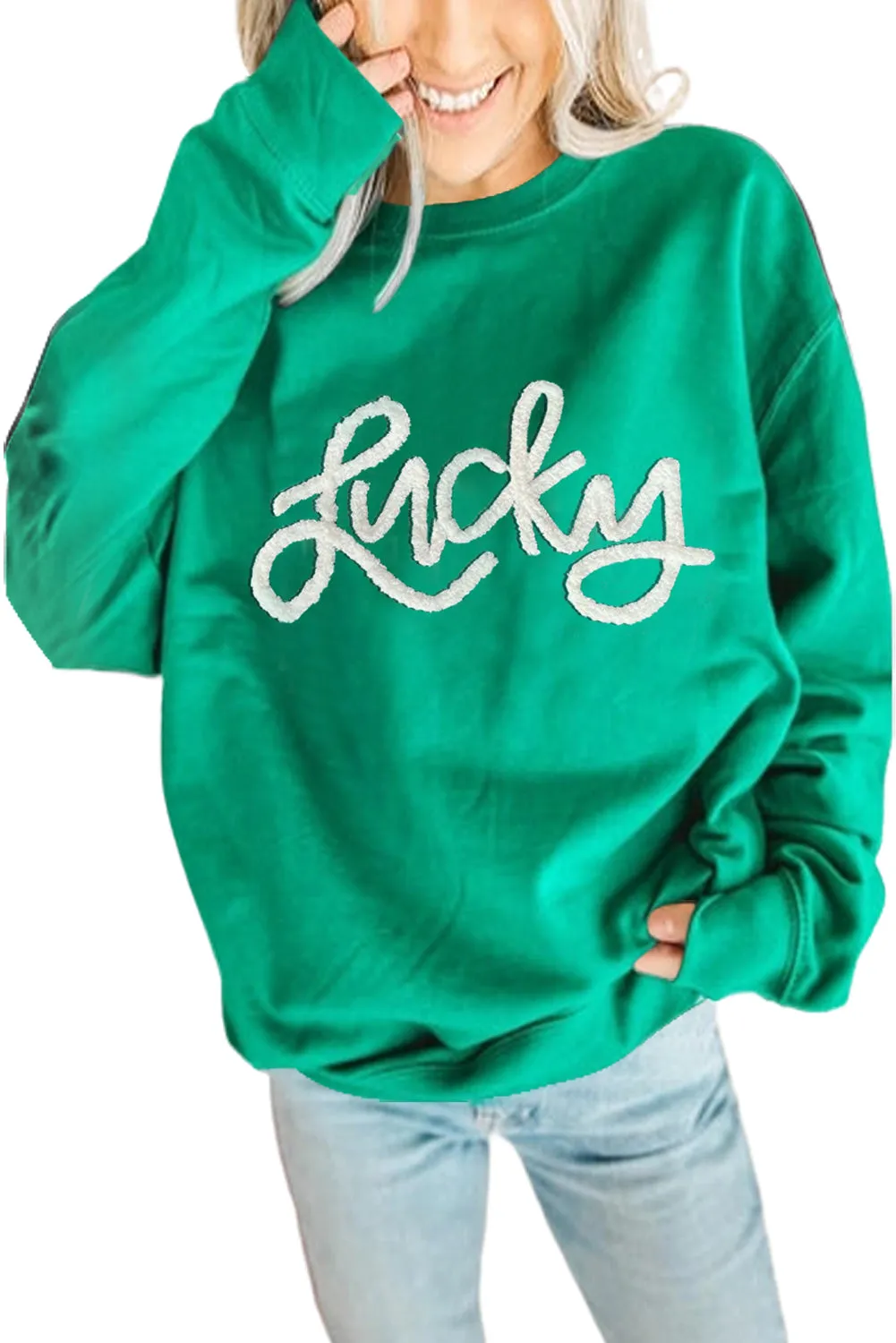 Green Lucky Graphic Pullover Sweatshirt