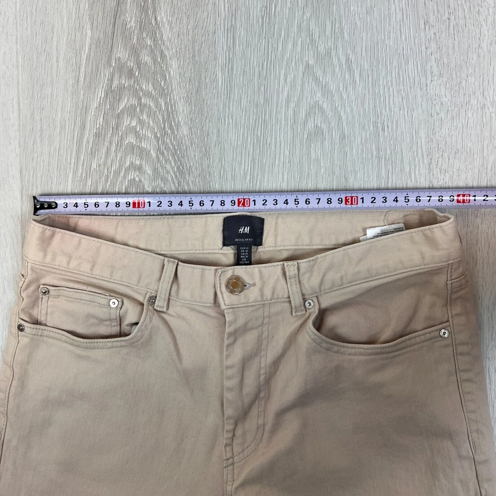 H&M Mens Straight Regular Fit Beige Denim Jeans Size 31