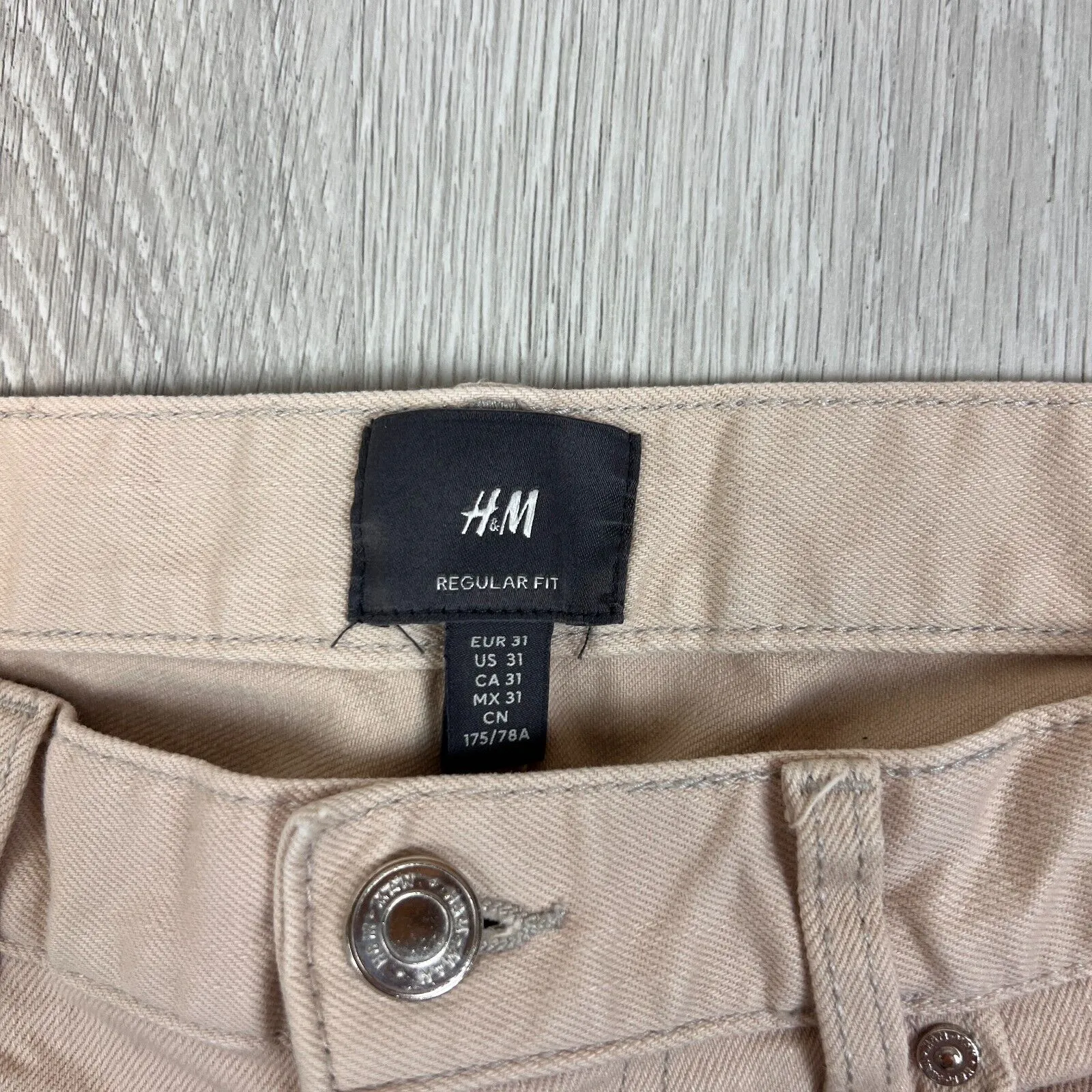 H&M Mens Straight Regular Fit Beige Denim Jeans Size 31