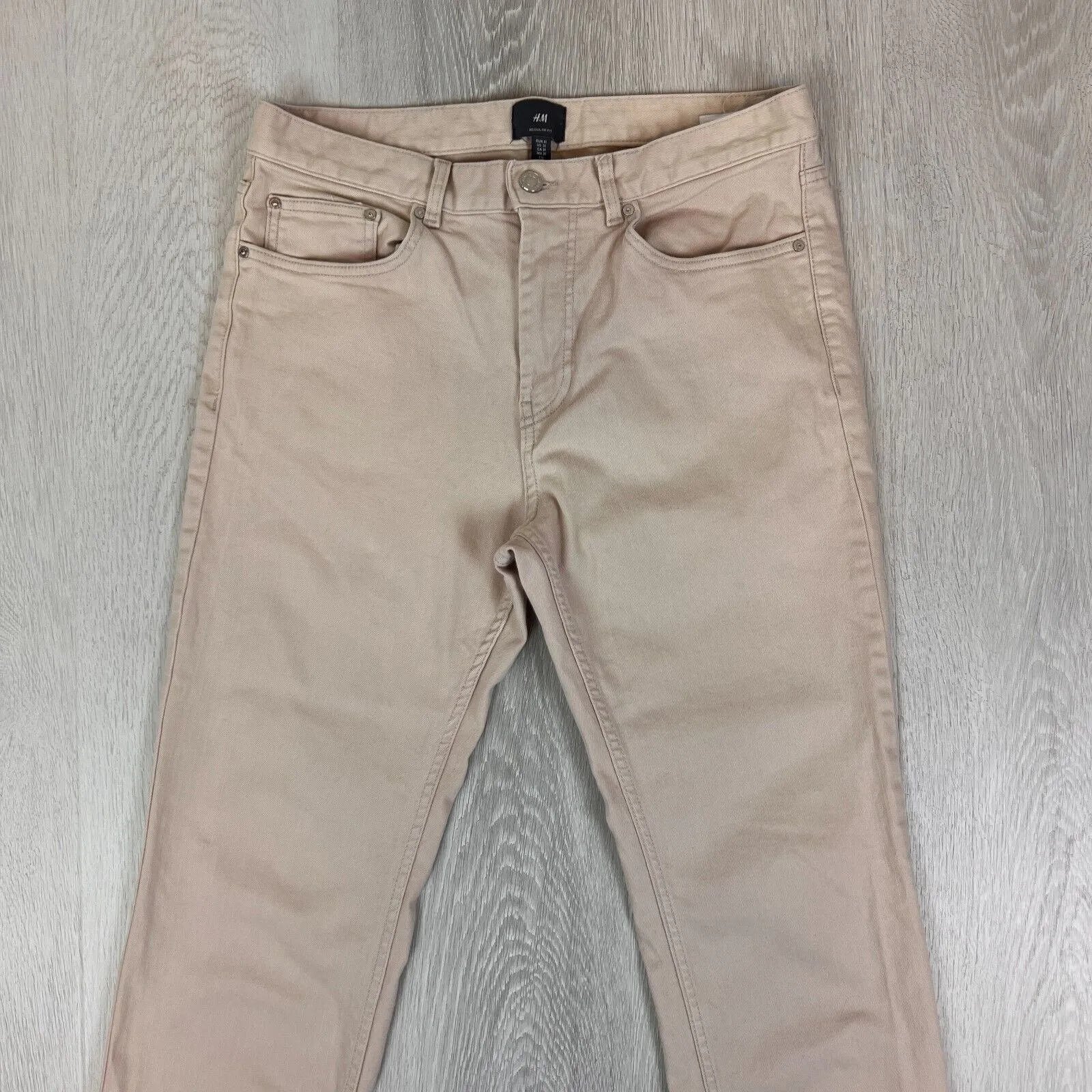 H&M Mens Straight Regular Fit Beige Denim Jeans Size 31