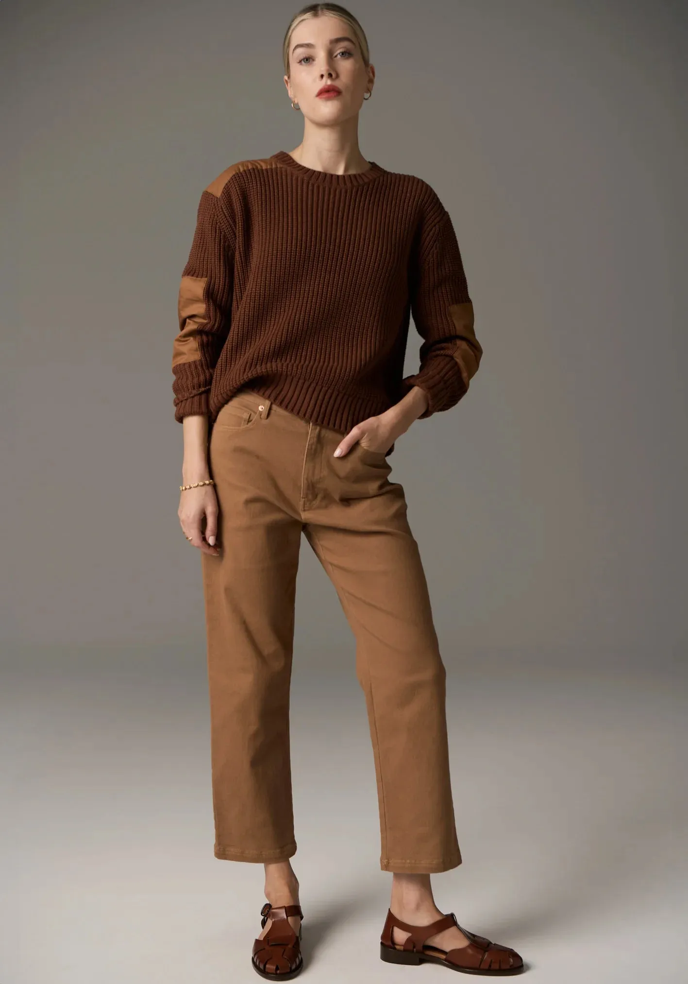 Harper Straight Leg Cropped Jean - Toffee