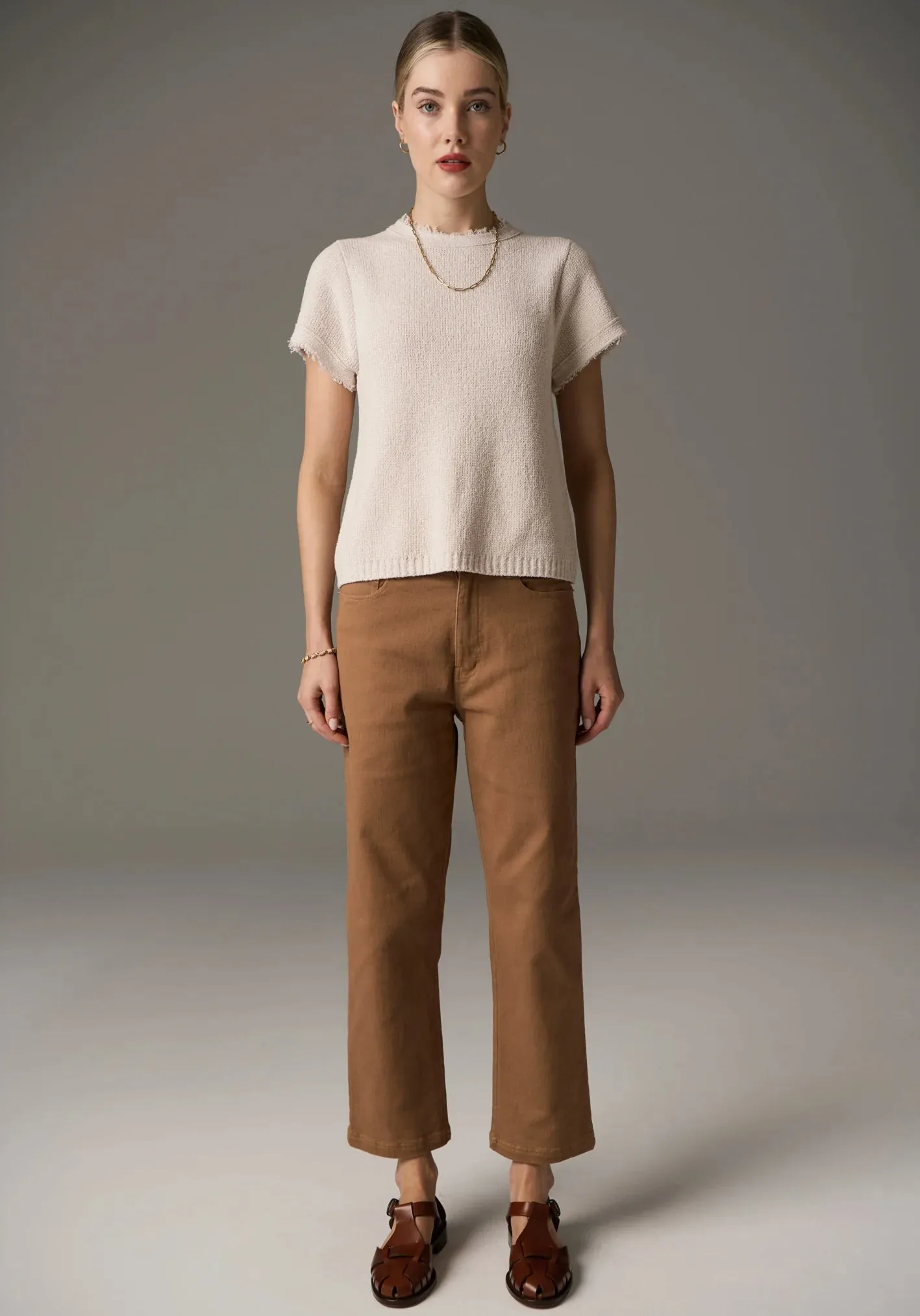 Harper Straight Leg Cropped Jean - Toffee