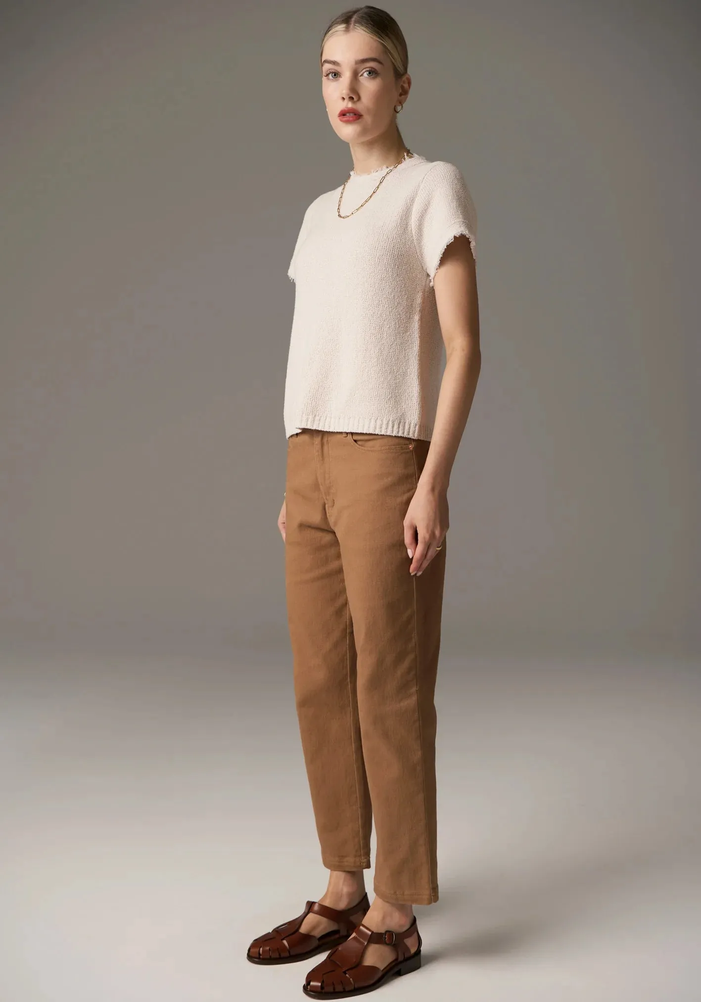 Harper Straight Leg Cropped Jean - Toffee
