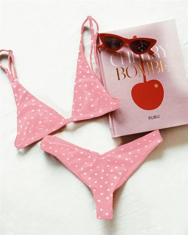 Heart Print Triangle Bikini Sets