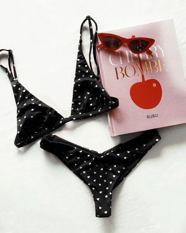 Heart Print Triangle Bikini Sets