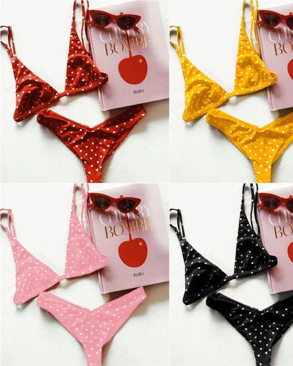 Heart Print Triangle Bikini Sets