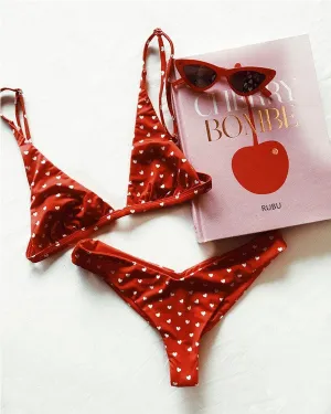Heart Print Triangle Bikini Sets