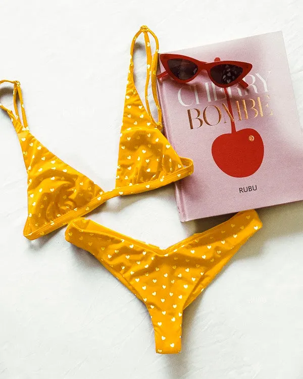 Heart Print Triangle Bikini Sets