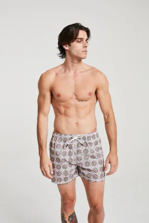 Kaleidoscope Print Swim Shorts In White