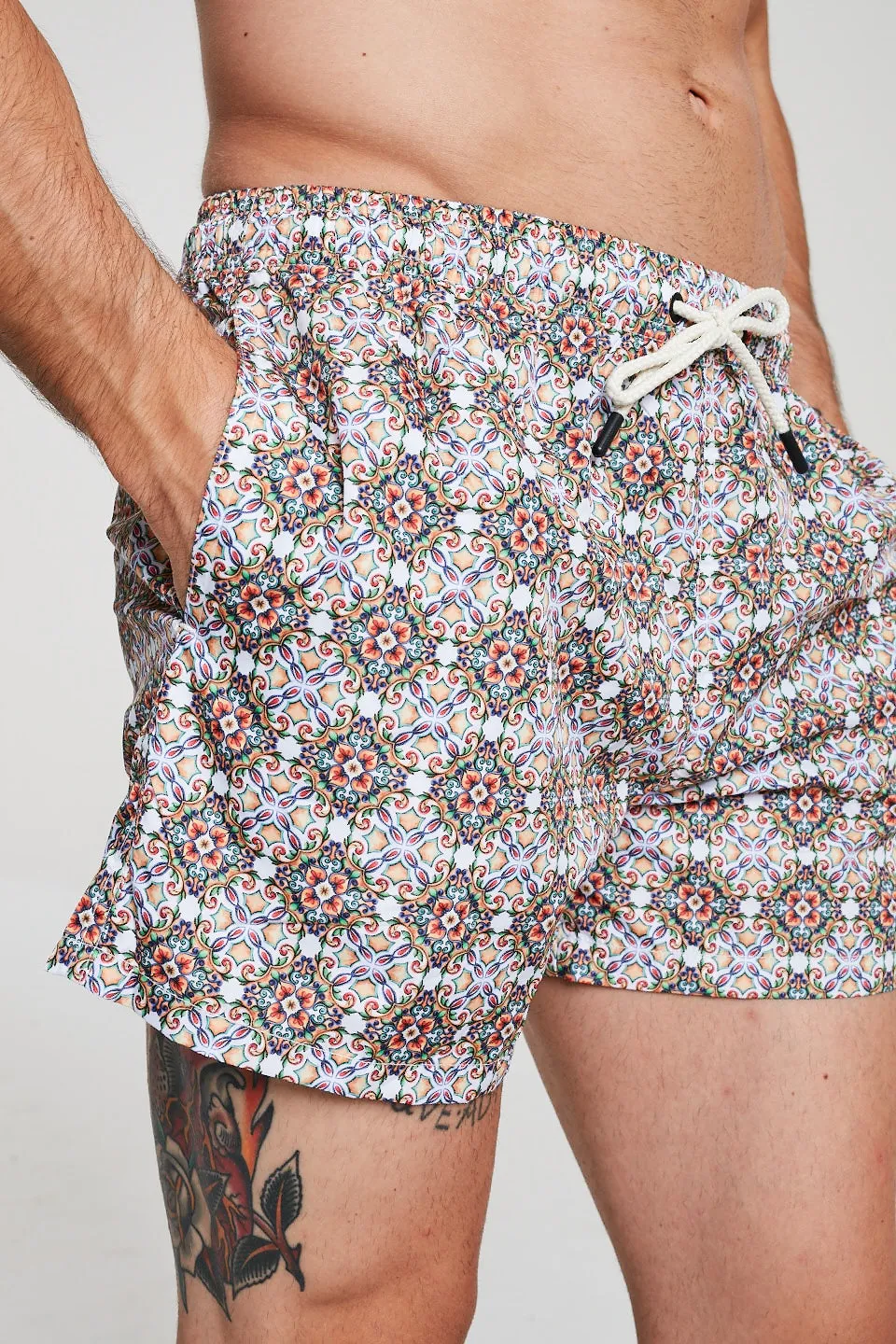 Kaleidoscope Print Swim Shorts In White
