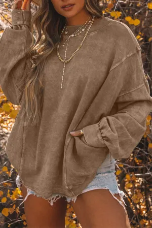 Khaki Exposed Seam Twist Open Back Oversized Sweatshirt