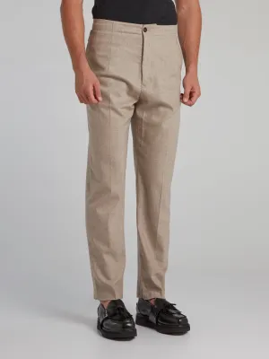 Khaki Straight Leg Tweed Pants