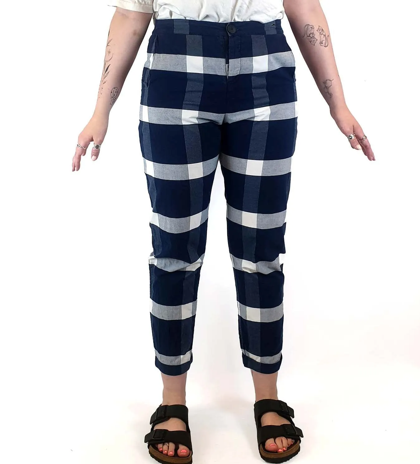 Kowtow blue and white check print pants size M