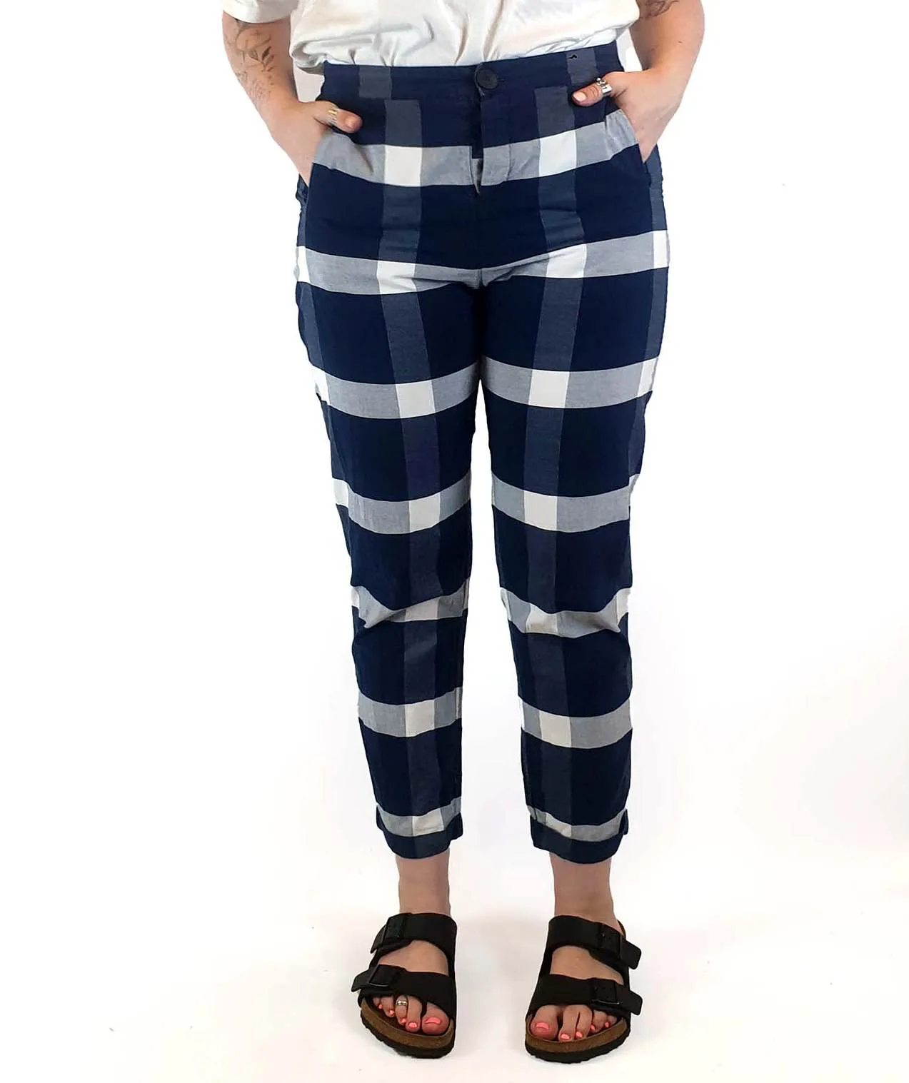 Kowtow blue and white check print pants size M